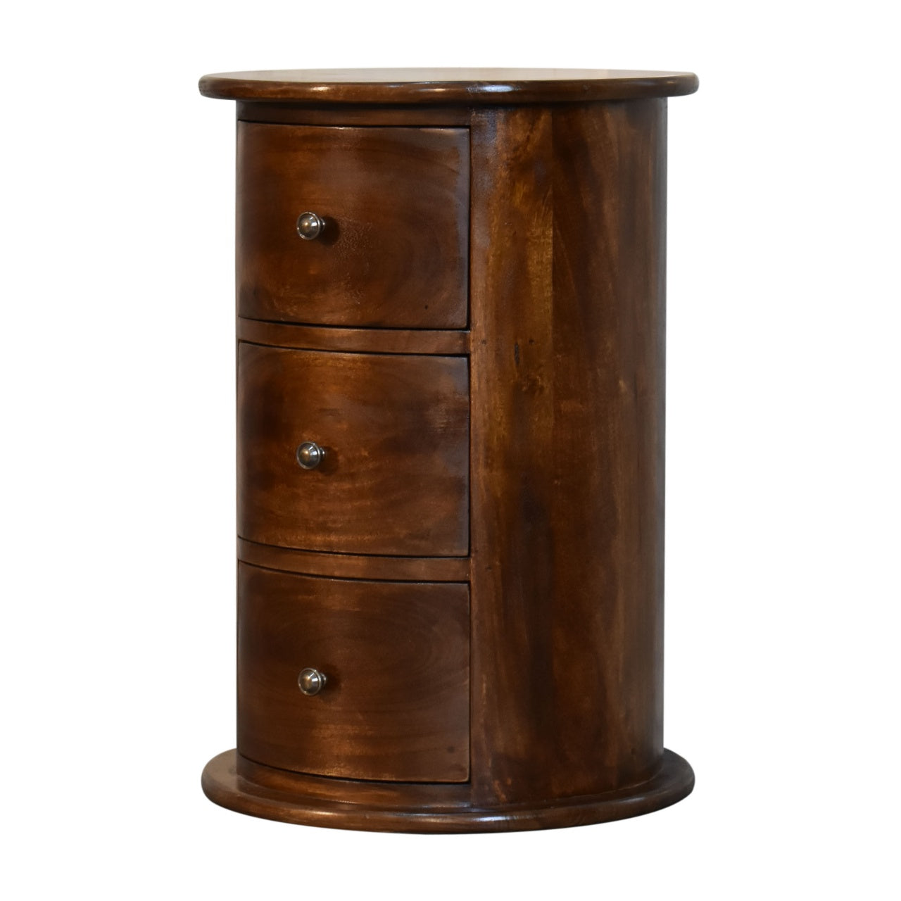 Drum Bedside Table with Drawers Wooden with three drawers