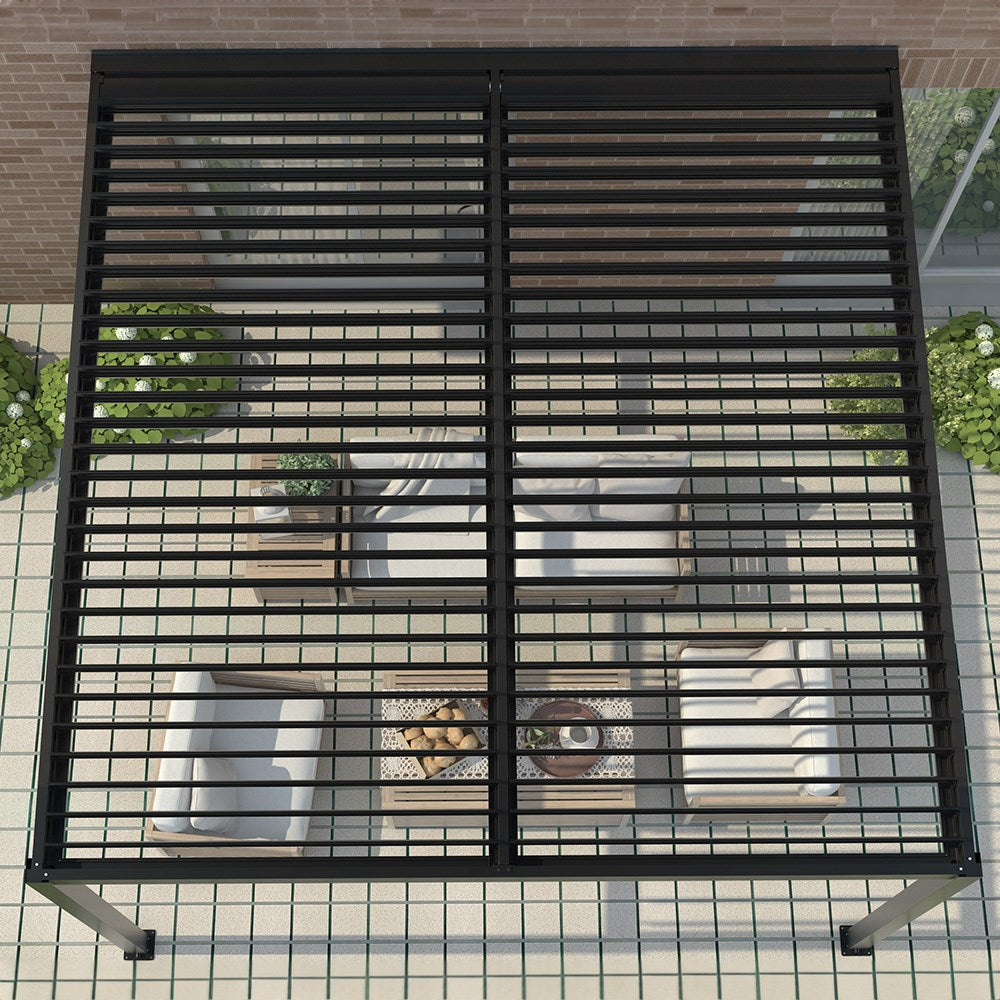 Wall mounted veranda with roof. Vents open on a louvred veranda