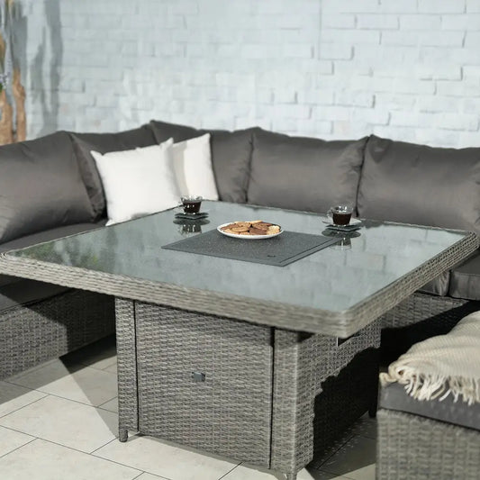 7-Seater Garden Corner Dining Set with Fire Pit Table – Modular Rattan Design - Garden Furniture Sets