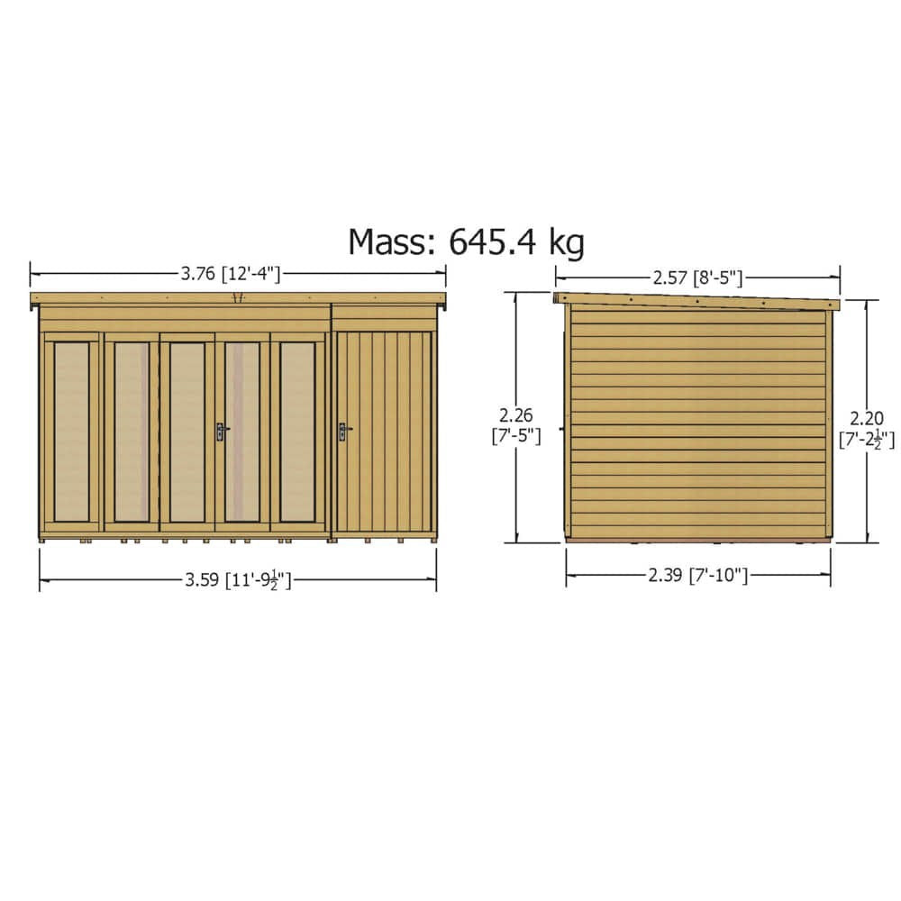 Contemporary Summerhouse with Folding Doors, Decking & Storage Shed – 12ft Timber Garden Retreat