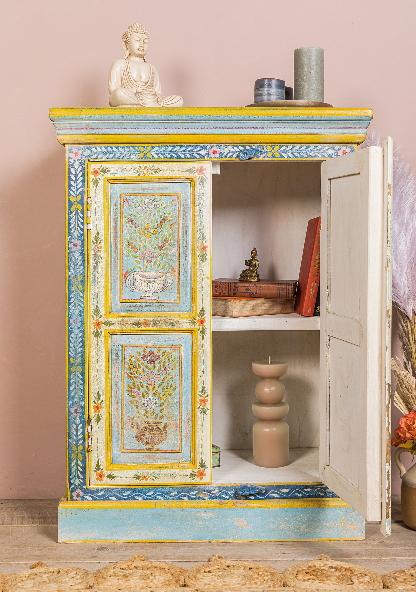 Hand-Painted Vintage 2-Door Cabinet | Mango Wood Storage