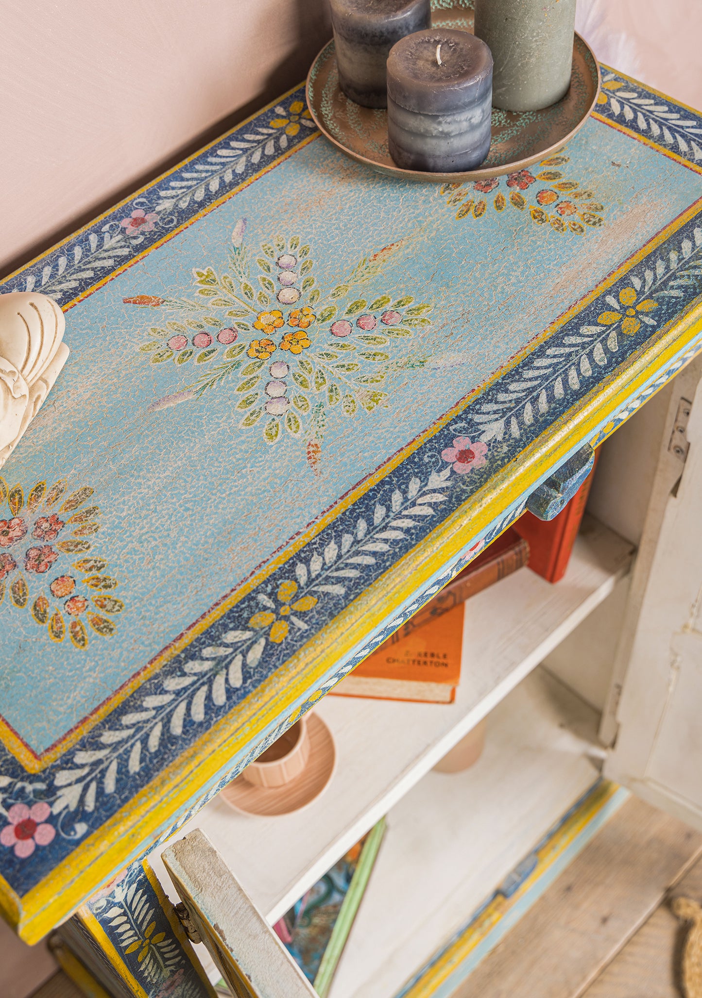 Hand-Painted Vintage 2-Door Cabinet | Mango Wood Storage