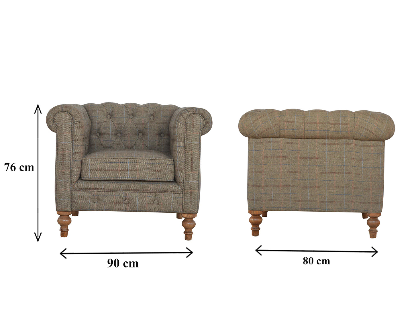 Tweed Chesterfield Chair. Brown Fabric Chesterfield Chair