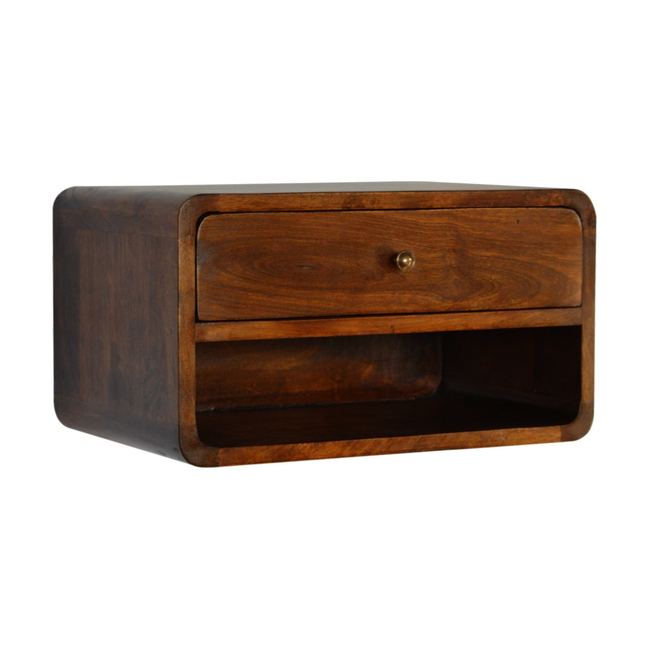 Floating bedside table set with drawer. Wooden drawer unit with a single drawer