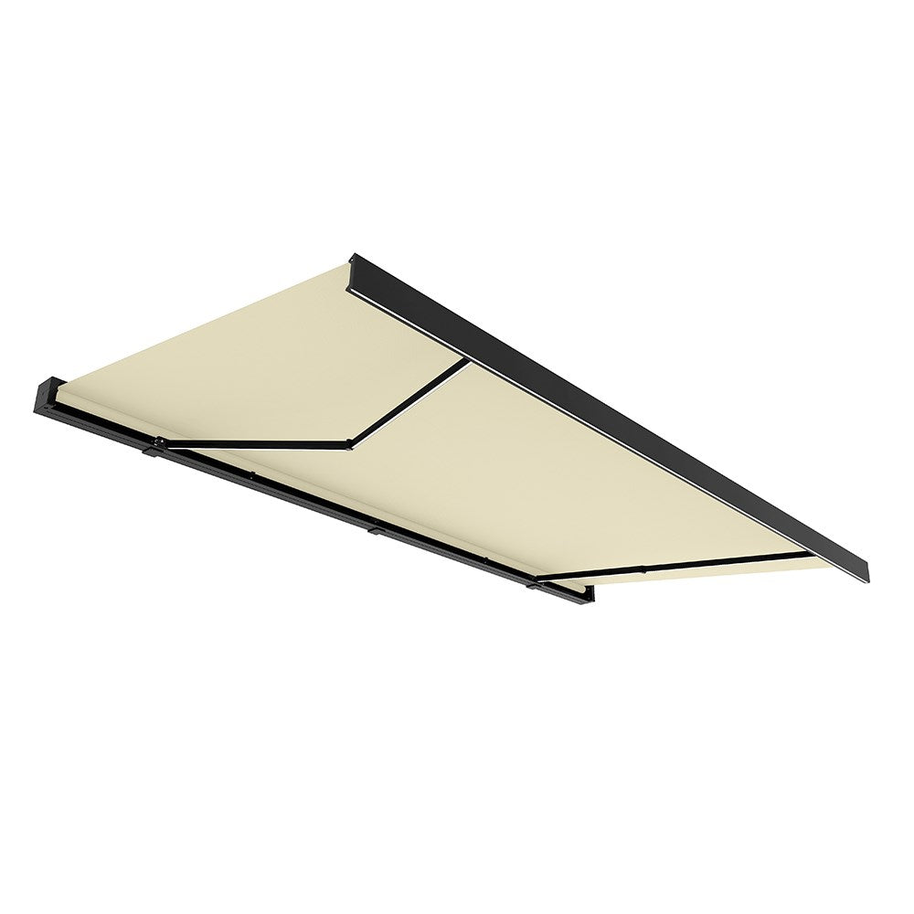 Deluxe Wireless Electric Awning with LED Lighting – Ivory Canopy & Charcoal Cassette
