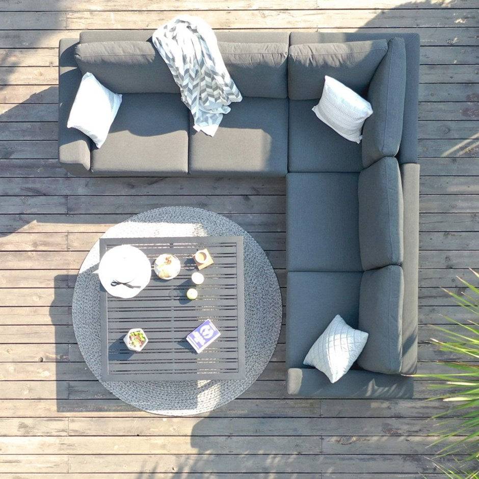 Luxury Outdoor Corner Sofa Set in Light Grey – All-Weather Fabric with Coffee Table