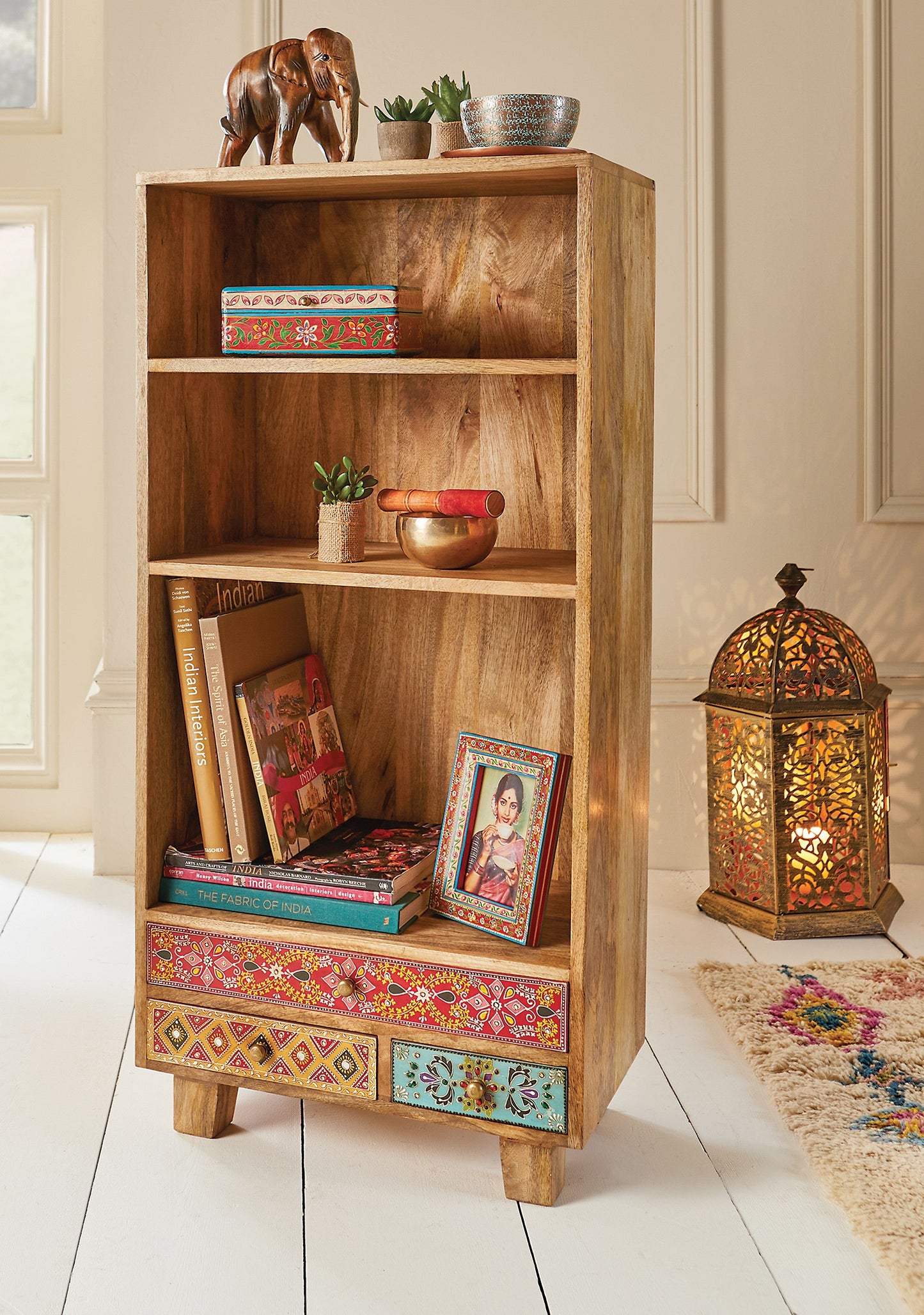 Bohemian 3-Drawer Bookshelf in Painted Mango Wood