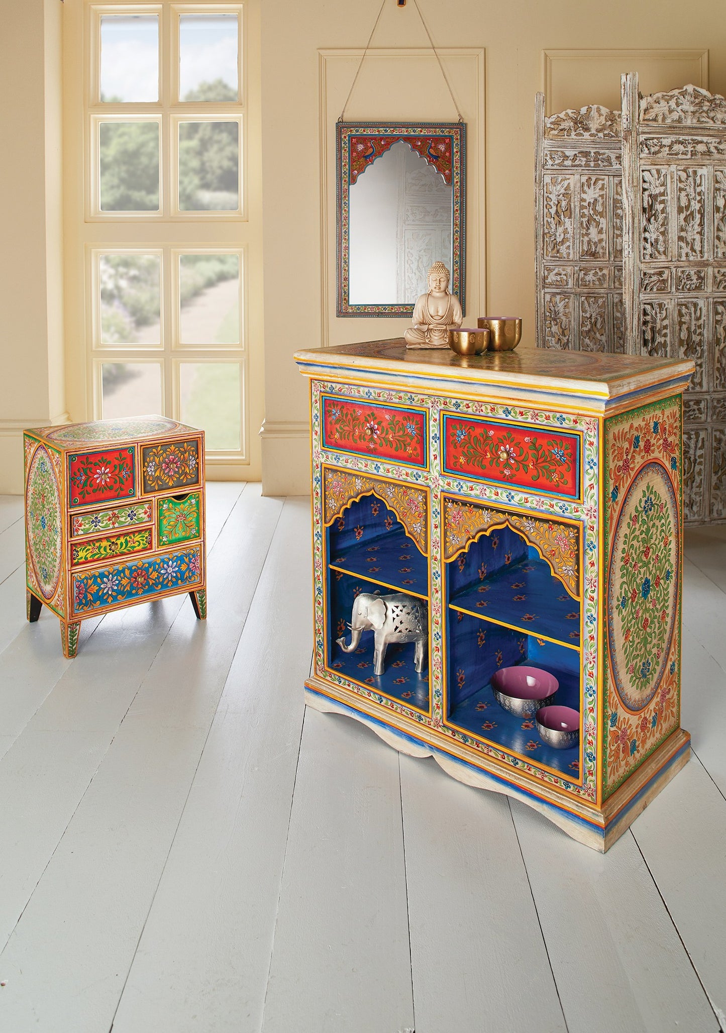 Sunlit Hand-Painted 6-Drawer Mango Wood Cabinet – Artisan Storage
