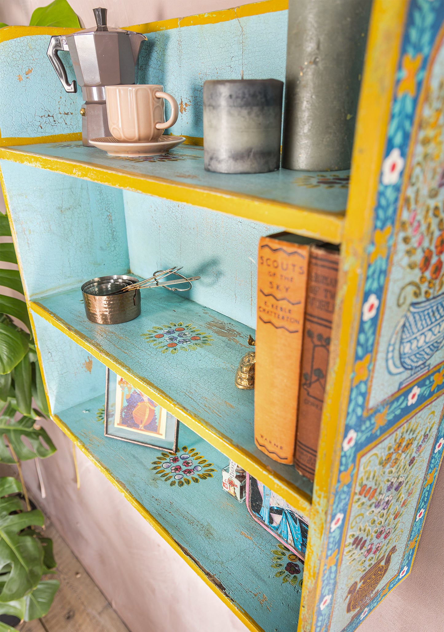 Painted Wall Shelf Unit Hand Painted