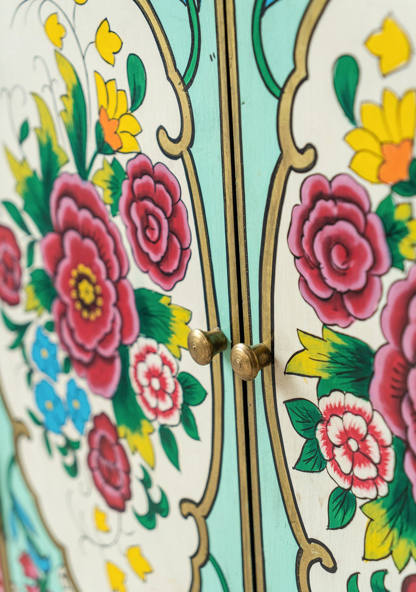 Hand-Painted Double Door Cupboard | Mulberry Rose Bouquet Design