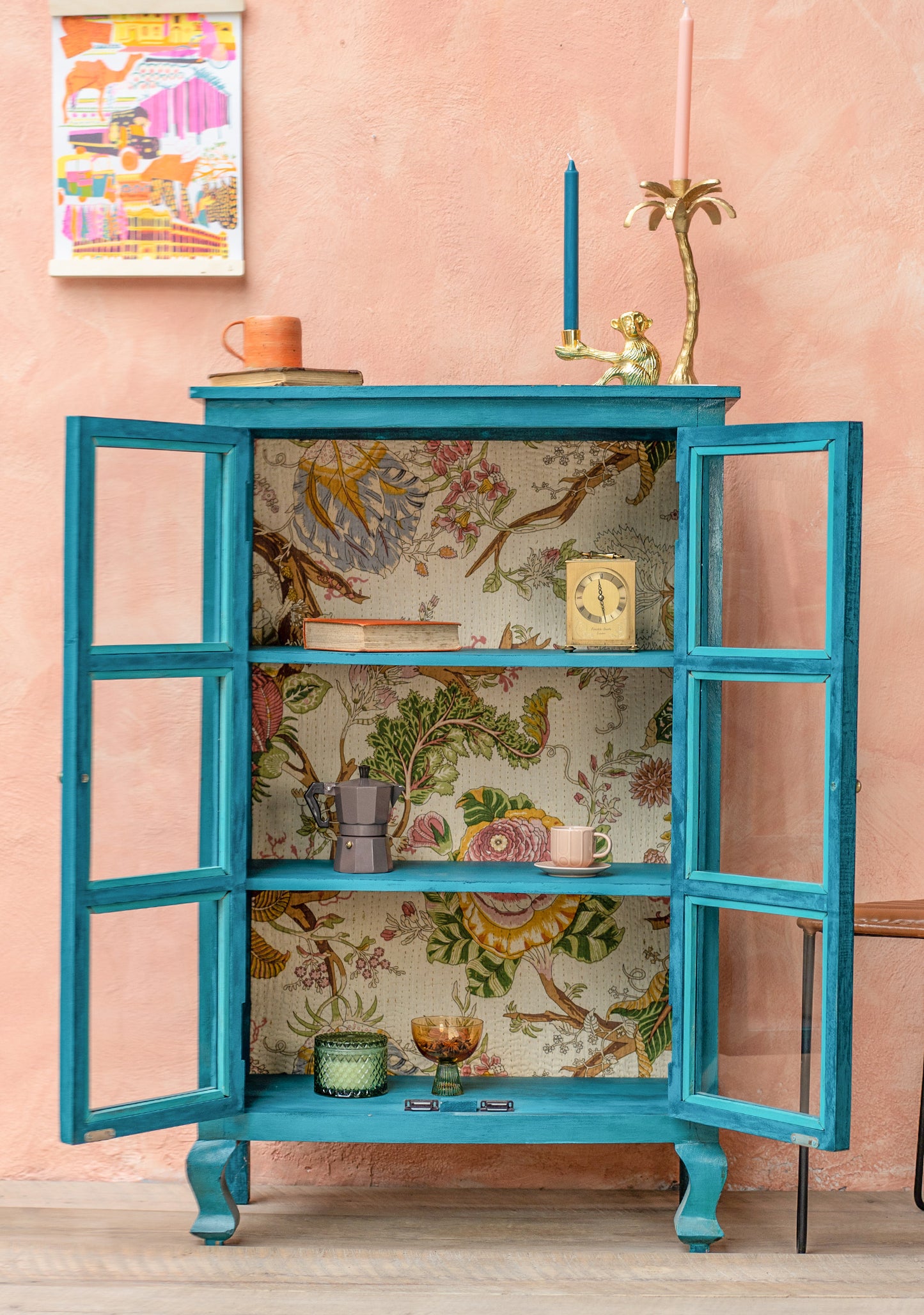 Hand Painted Bookshelf/Cabinet, Turquoise