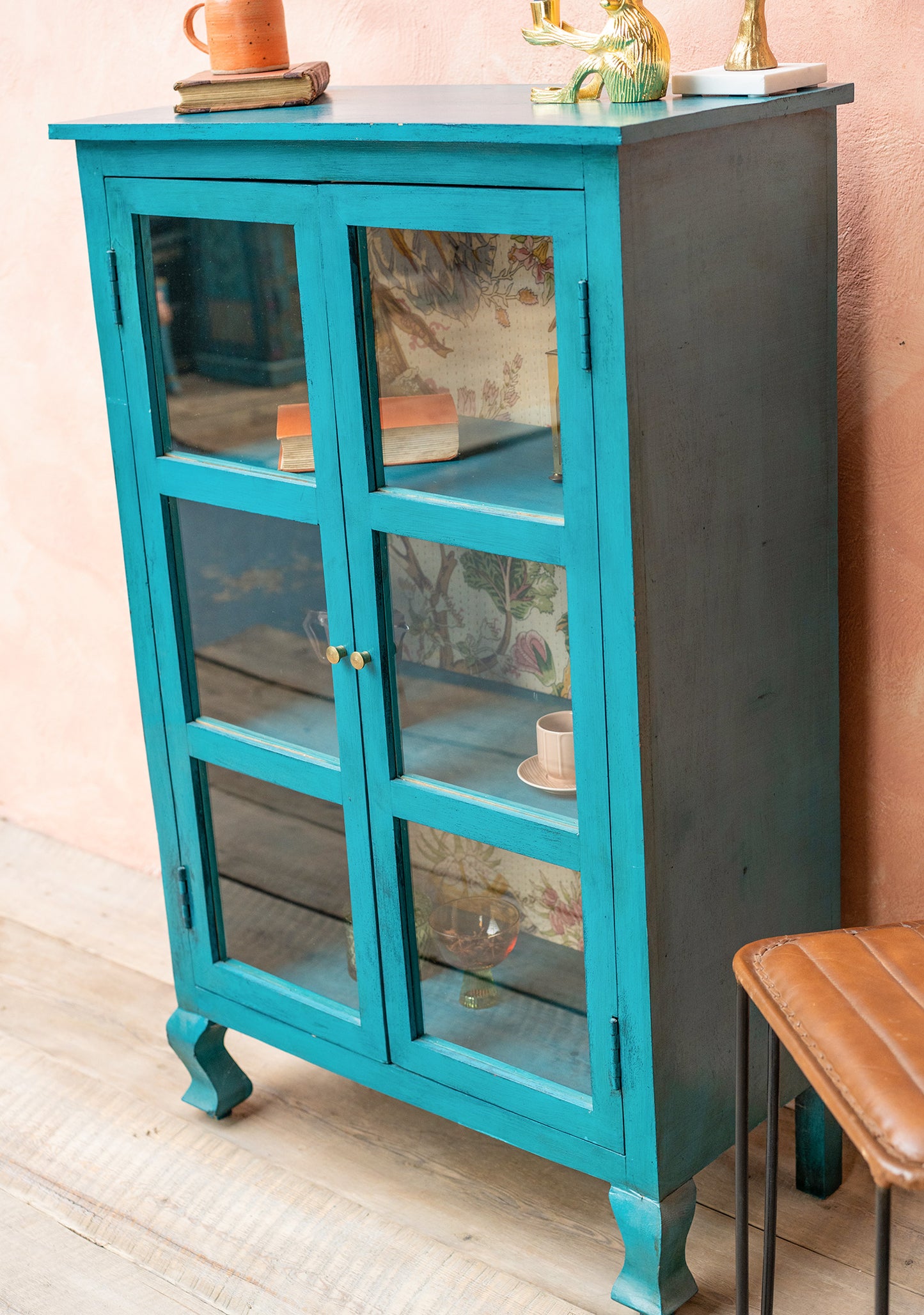 Hand Painted Bookshelf/Cabinet, Turquoise