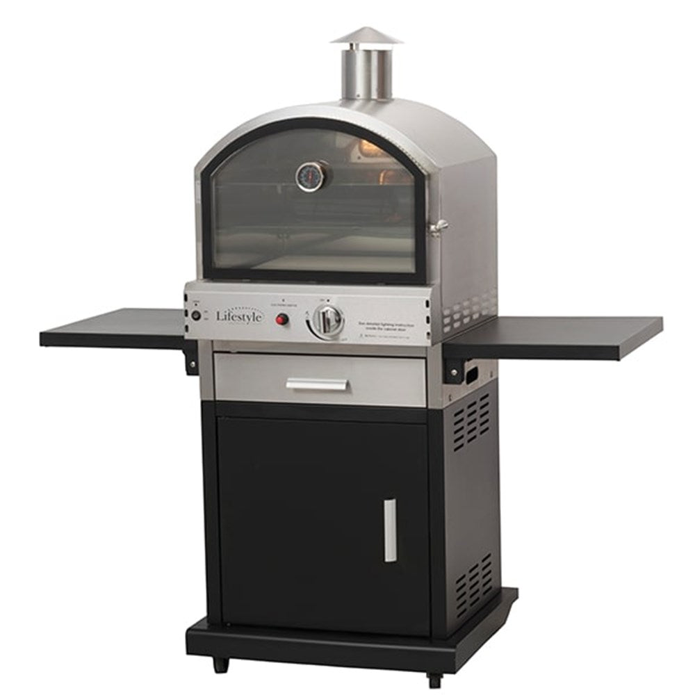 Gas Pizza Oven with Storage and Folding Shelves