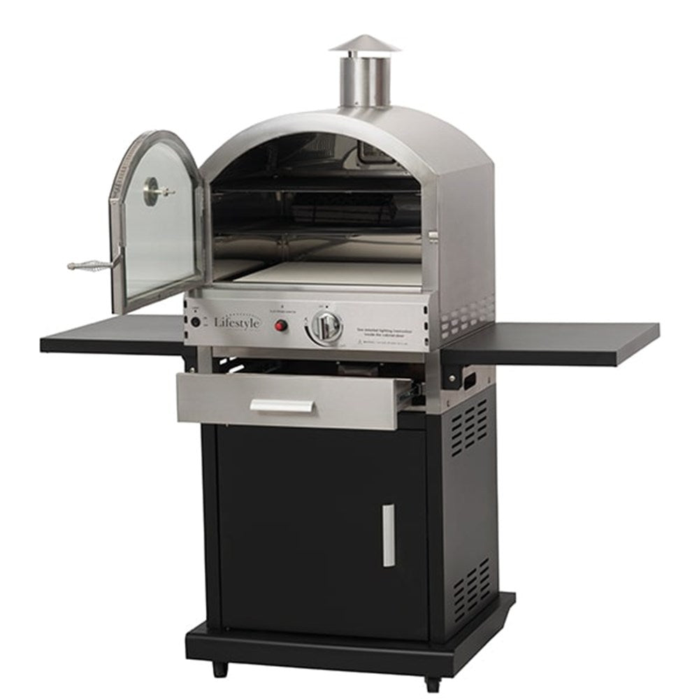Gas Pizza Oven with Storage and Folding Shelves
