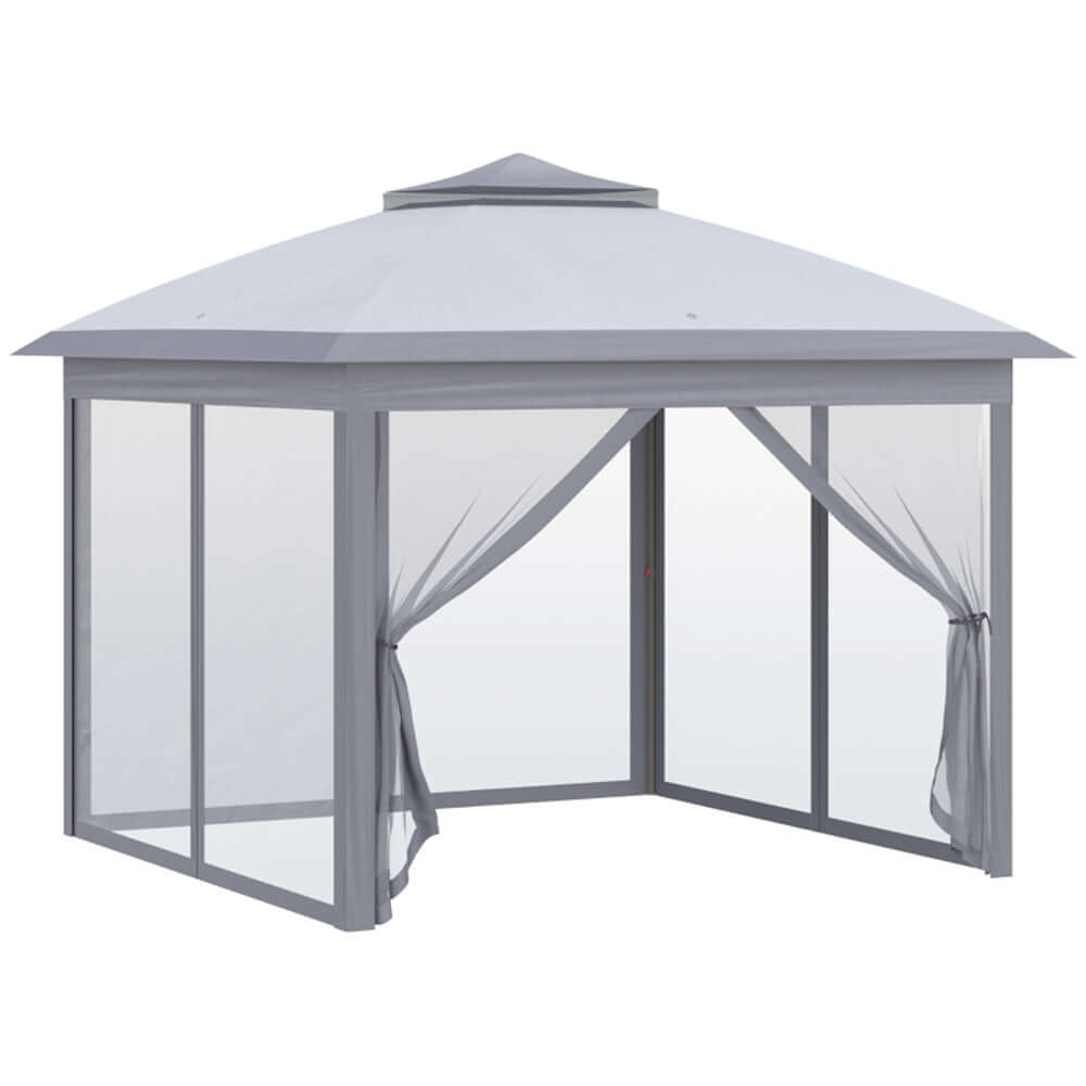 All seasons heavy duty party tent gazebo with sides. Grey outdoor canopy with mesh sides
