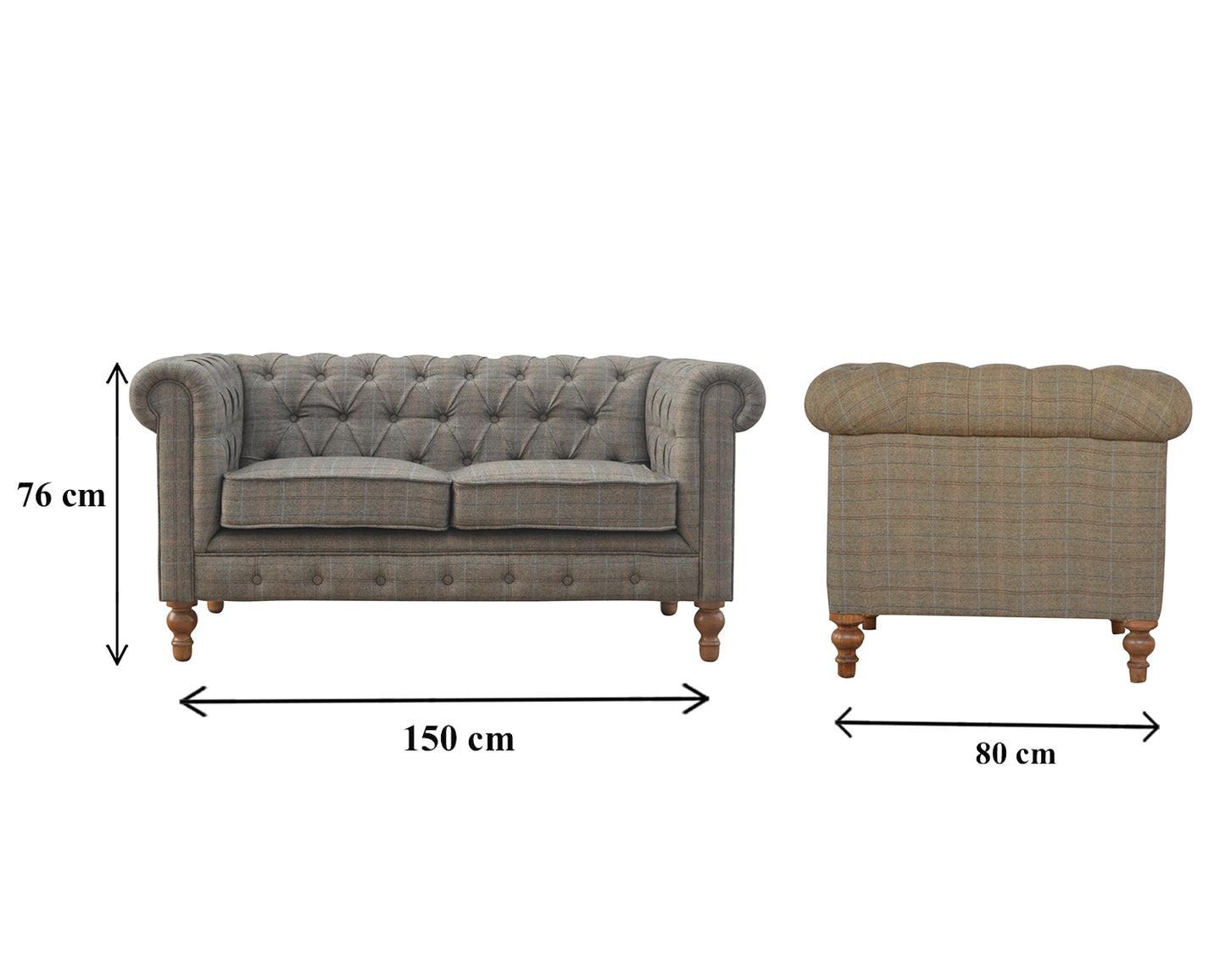 Tweed Chesterfield Sofa. Grey tufted sofa with dimensions