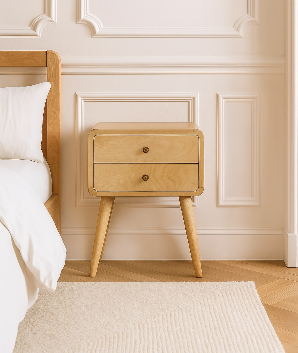 Wooden Bedside Cabinet with drawers. Wooden table with two drawers
