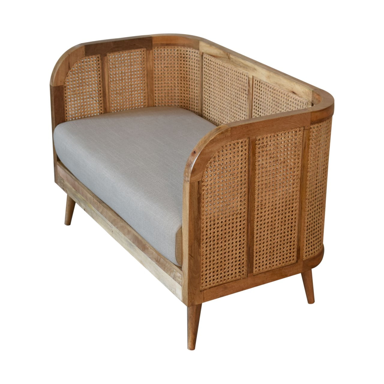 Small 2 Seater conservatory Sofa. Rattan with linen cushion