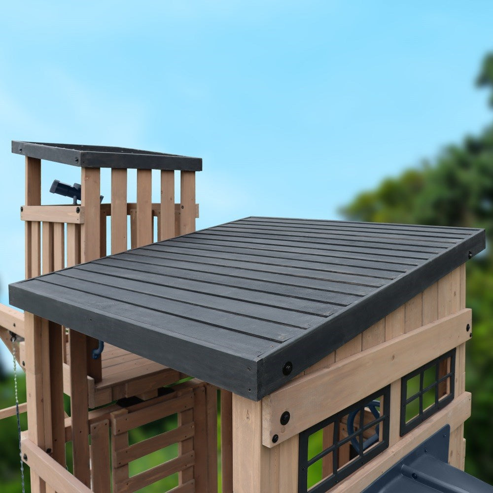 Modern Lookout Tower Wooden Playset with Slides & Swings – Cedar Outdoor Adventure Frame