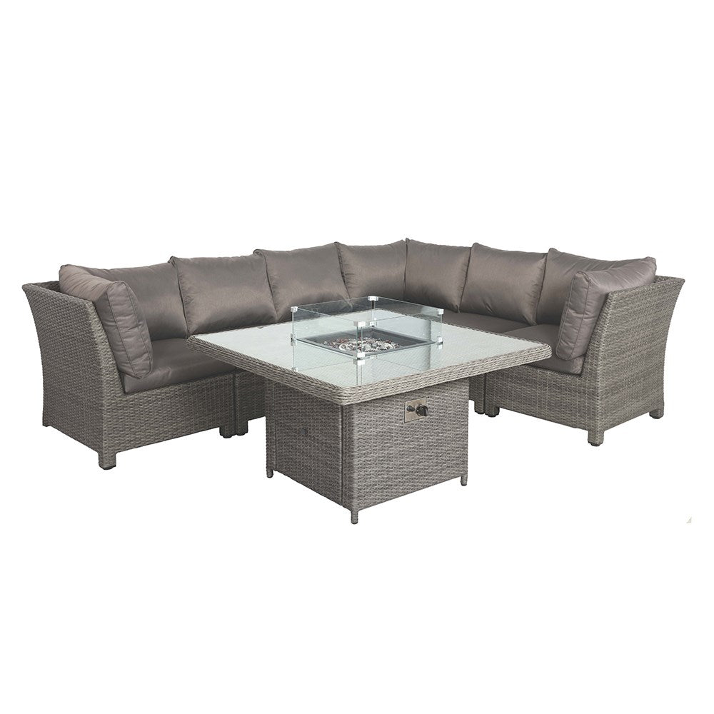7-Seater Garden Corner Dining Set with Fire Pit Table – Modular Rattan Design