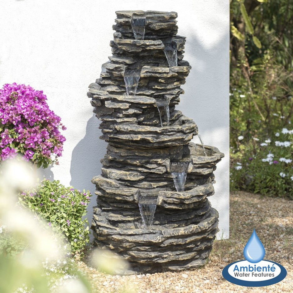 8-Tier Rock Cascade Water Feature with Halogen Lights – Indoor & Outdoor Use