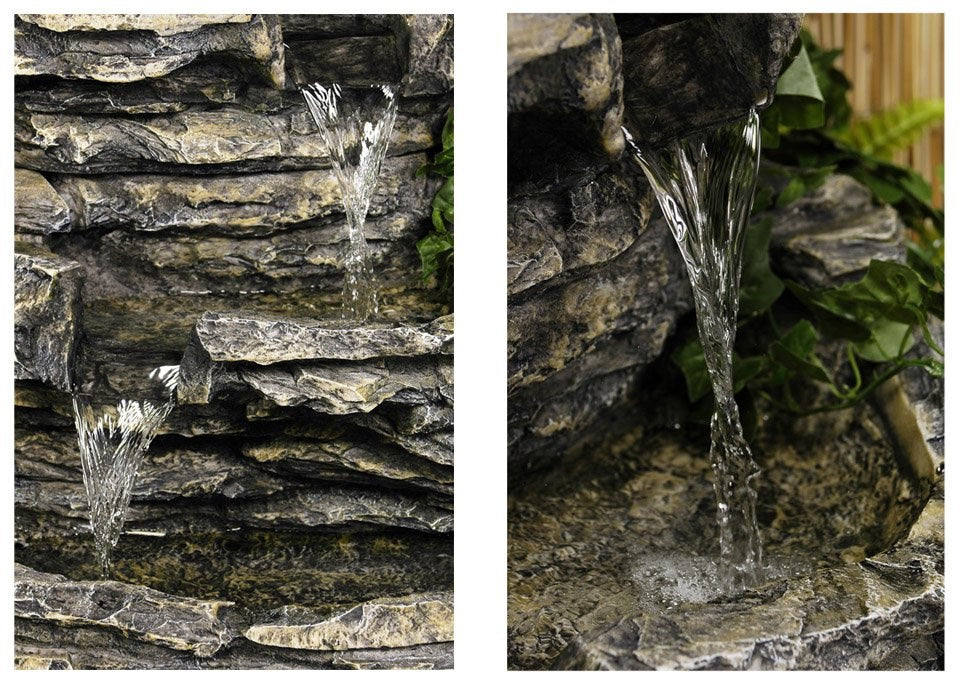 8-Tier Rock Cascade Water Feature with Halogen Lights – Indoor & Outdoor Use