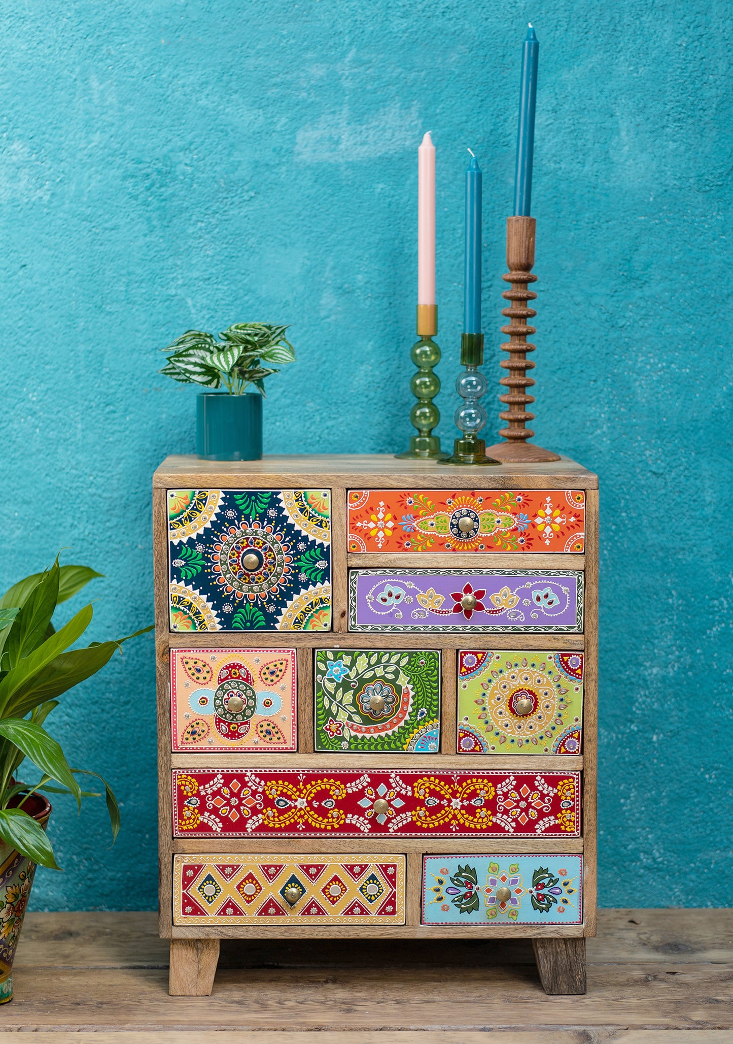Hand-Painted 9-Drawer Sankalaka Cabinet