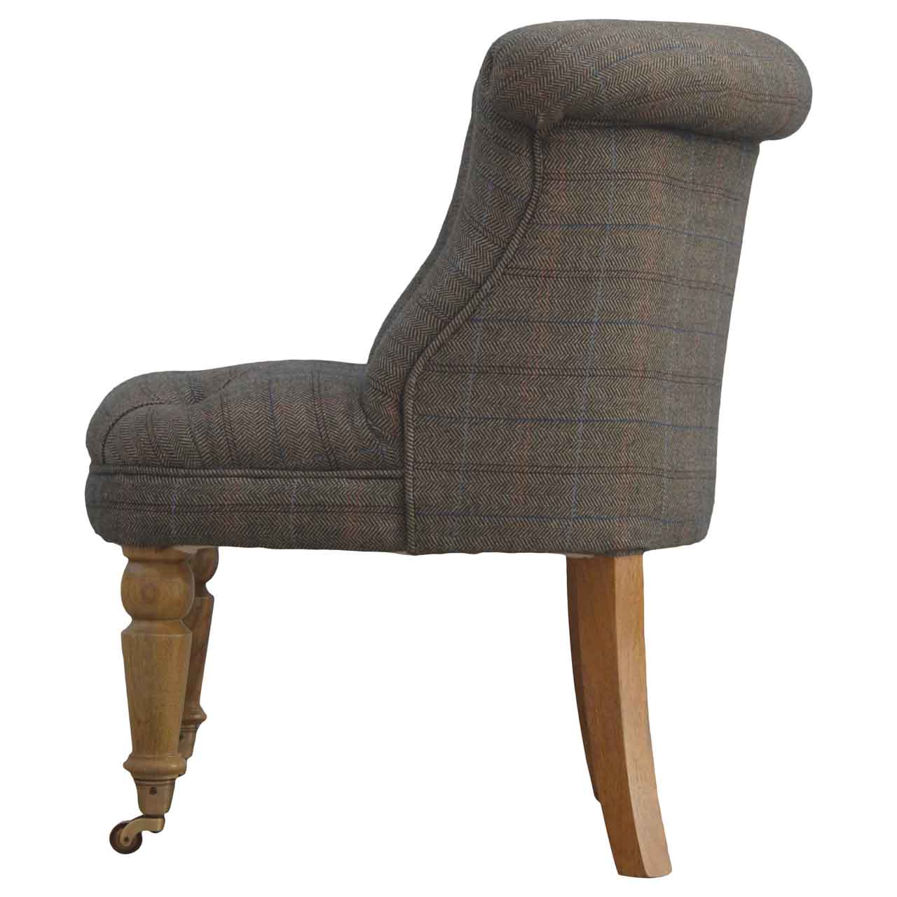Tweed occasional chair. Chair with plaid fabric and wooden legs