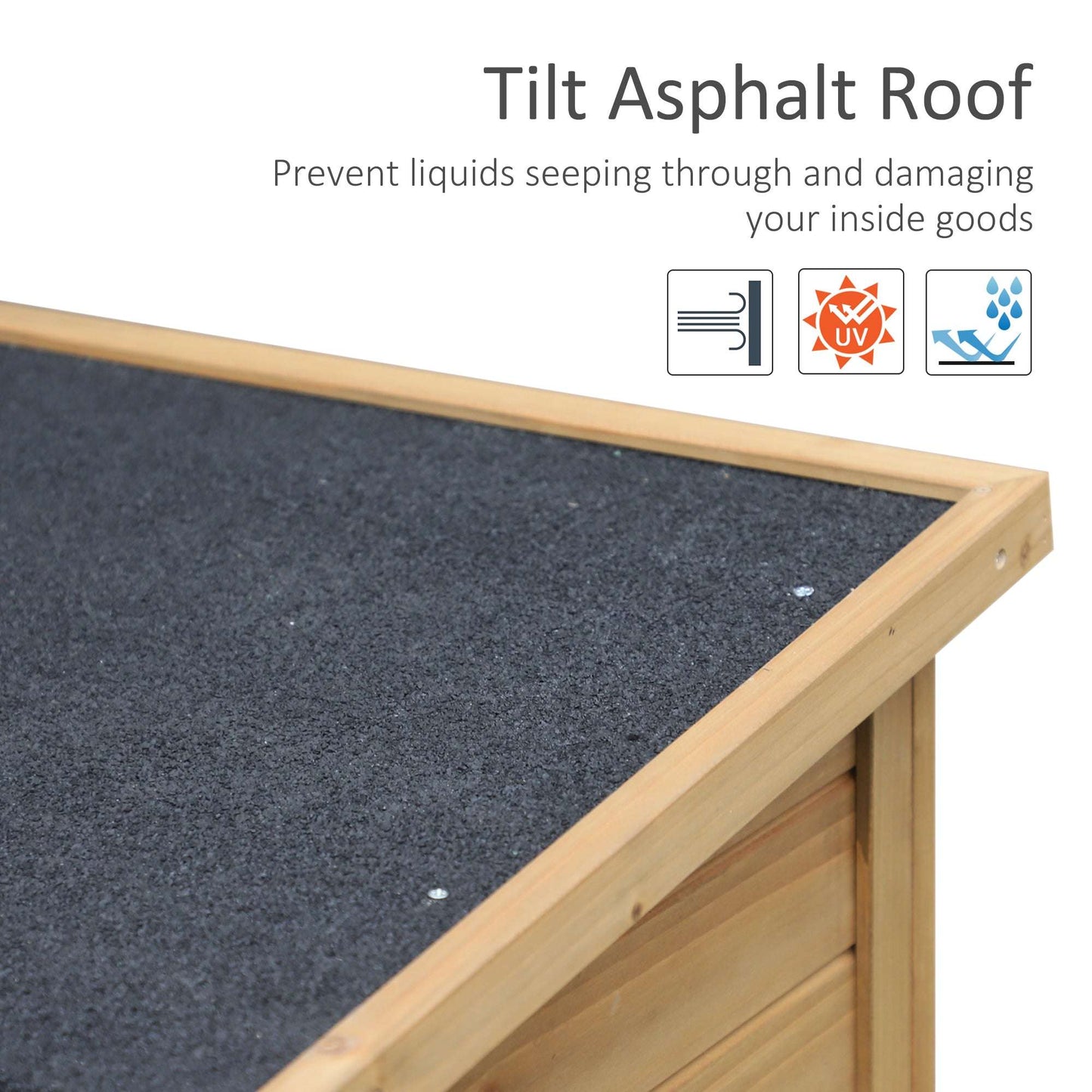 Small wooden garden tool shed. Tilted roof for preventing water seepage