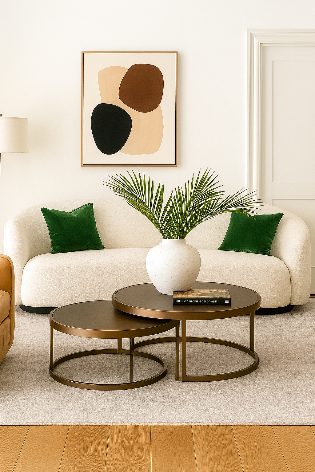 Designer Coffee Table Set of 2 – Segrine Leather, Black Oak & Gold