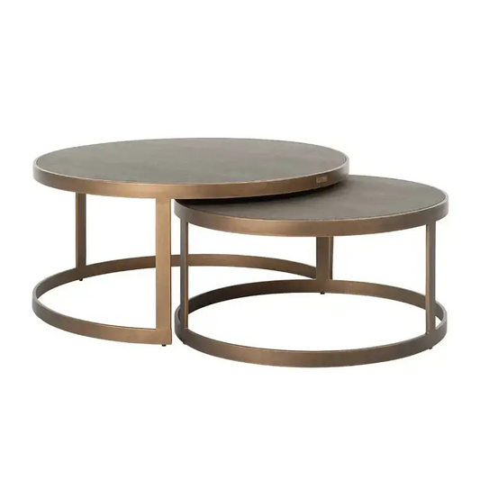 Set of two luxury designer round bronze coffee tables