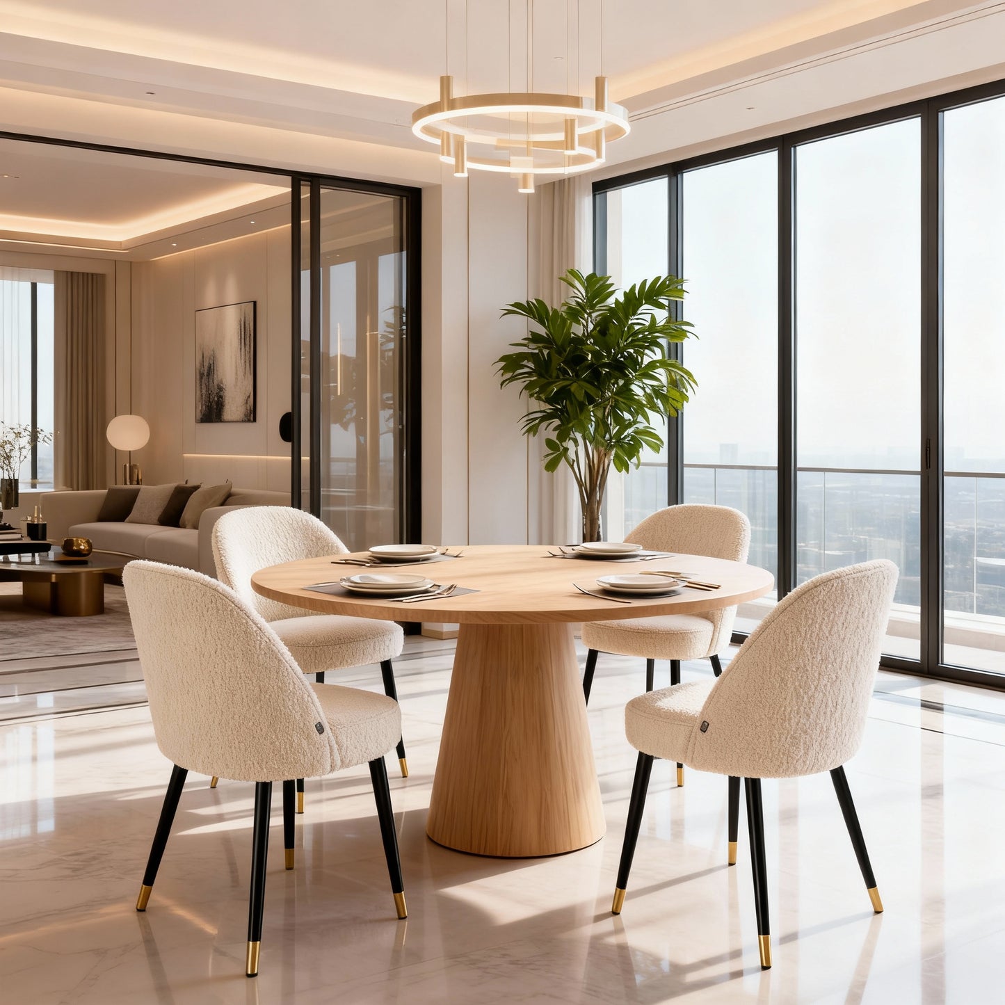 Designer Dining Table | Washed Oak Veneer Round Table