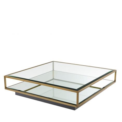 Brushed Brass Coffee Table with Glass & Mirrored Shelf