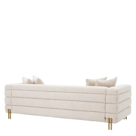 York Bouclé Cream Sofa | Streamline Moderne Art Deco Style with Brushed Brass Leg