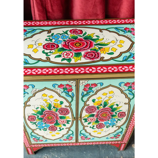 Hand-Painted Double Door Cupboard Decorative cabinet with floral patterns