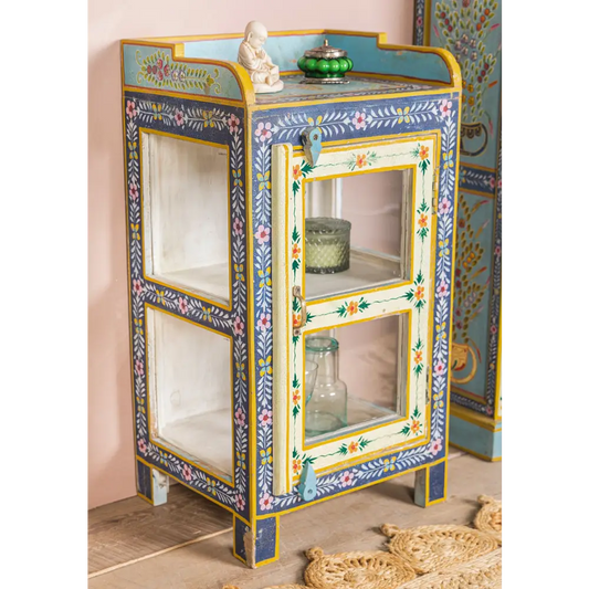 Hand-Painted Glazed Display Cabinet. Decorative cabinet with floral patterns