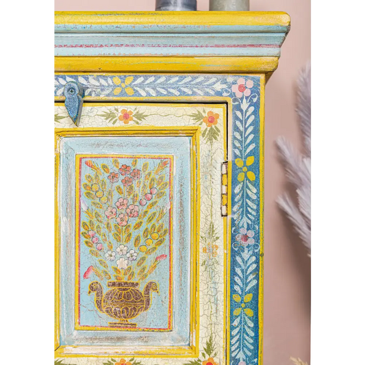 Hand-Painted Vintage 2-Door Cabinet. Decorative cabinet with floral painting and colourful design