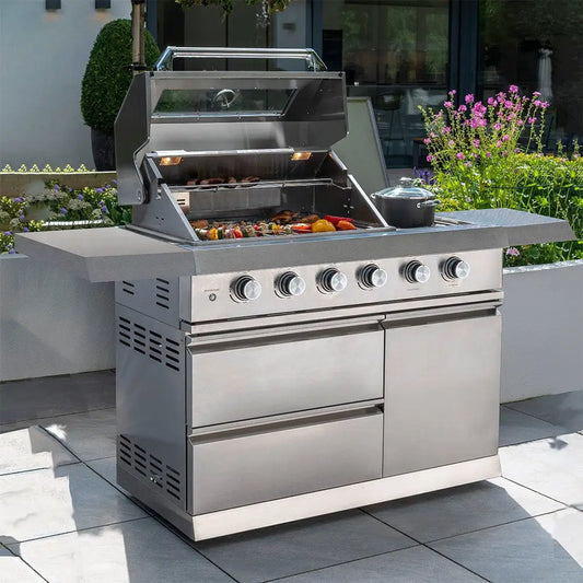 Luxury 4-Burner Outdoor Stainless Steel Gas BBQ Kitchen with Storage and Side Burner - Garden BBQ