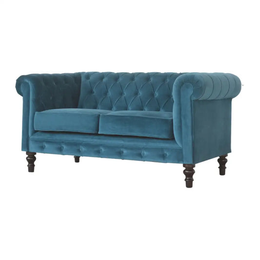 Luxury Velvet Chesterfield Sofa Blue velvet sofa with tufted backrest