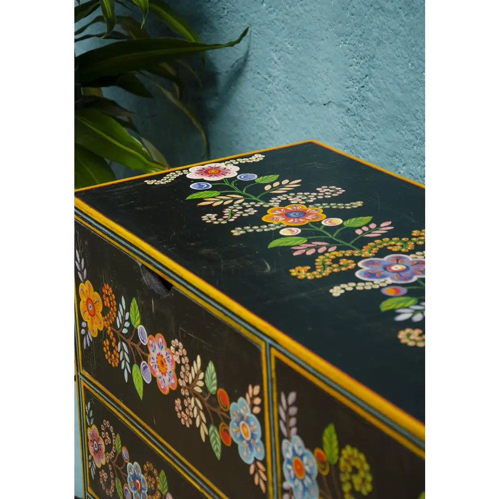 Hand-Painted 10-Drawer Wooden Chest. Decorative cabinet with floral patterns