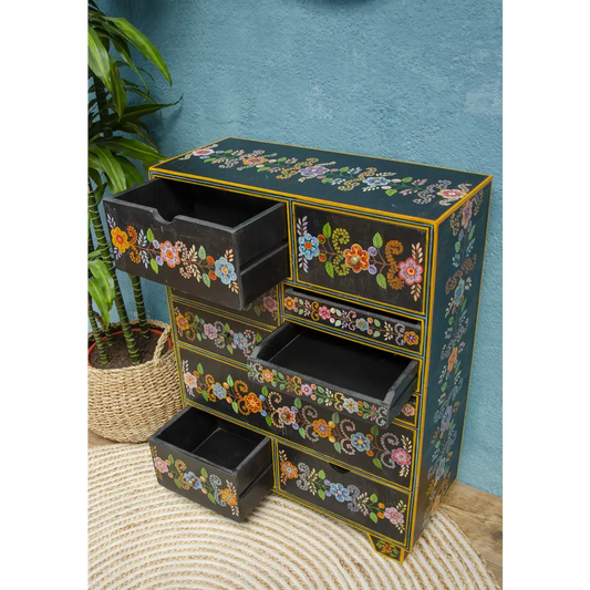 Hand-Painted 10-Drawer Wooden Chest. Decorative wooden chest with floral patterns