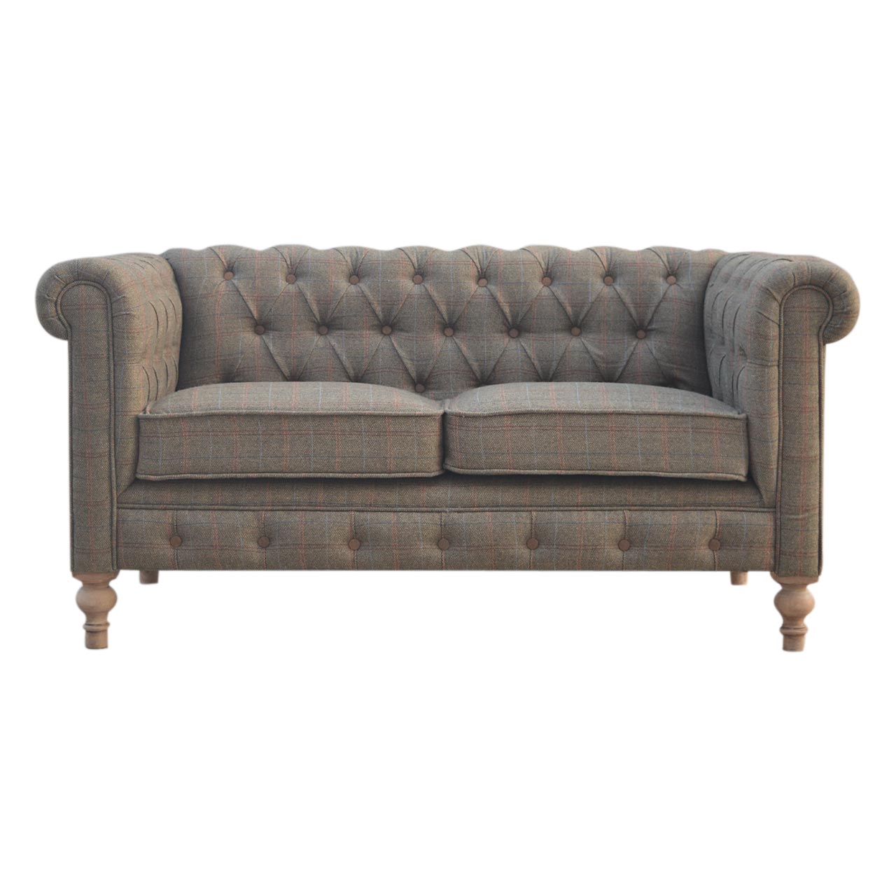 Tweed Chesterfield Sofa. Grey tufted sofa