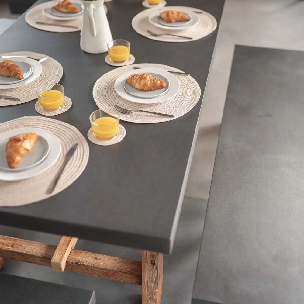 Rustic 6-Seater Acacia & Cement Fibre Dining Set – Indoor & Outdoor Farmhouse Style - Garden Furniture Sets