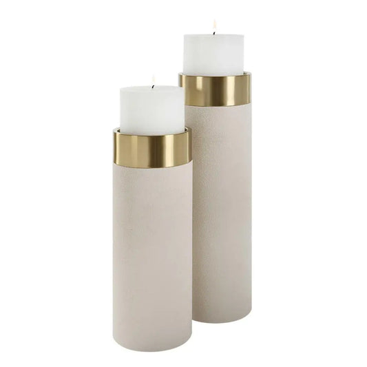 Uttermost Wessex White Pillar Candleholders – Set of 2 - Candle Holder