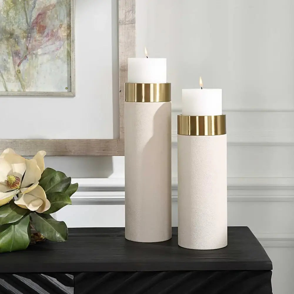 Uttermost Wessex White Pillar Candleholders – Set of 2 - Candle Holder