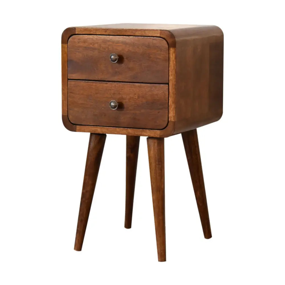 Wooden Bedside Cabinet with 2 Drawers – Sustainable Furniture. Handcrafted Mango Wood with Nordic Legs & Drawers