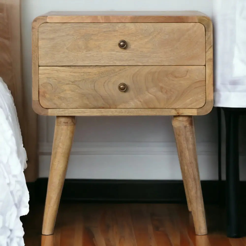 Wooden Bedside Cabinet with drawers – Hand-Carved with Sun-Bleached Finish - Bedside cabinets