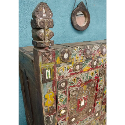 Wooden Damchiya Chest. Hand-Painted Wooden Damchiya Chest. Decorative wooden Cabinet with intricate carvings and colourful patterns