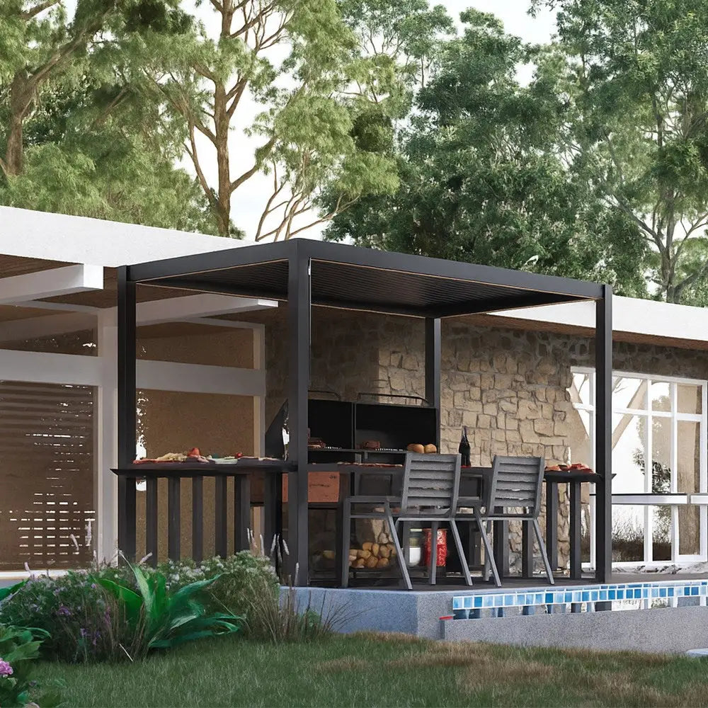 2.5m x 1.5m Deluxe BBQ Pergola with Louvered Shutter Roof - Pergola