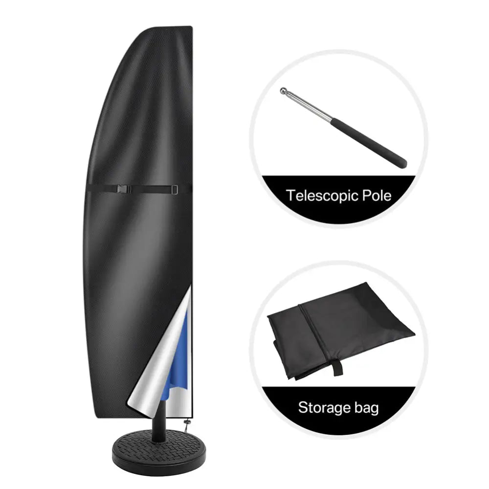 Large heavy duty garden parasol cover with zip 280cm uk. Black outdoor umbrella with telescopic pole and storage bag